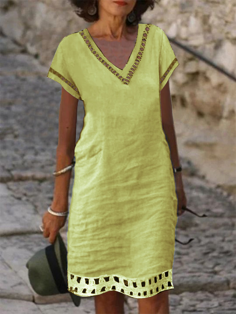 Casual Solid Color Lace Patchwork  Dress