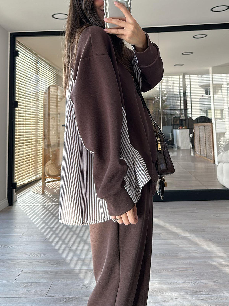 Women's striped patchwork casual two-piece set