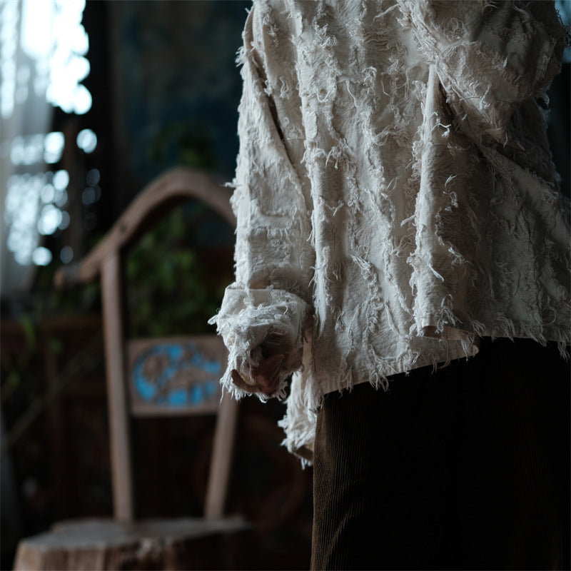 Versatile Cotton Linen Tassel Long Sleeve Blouse