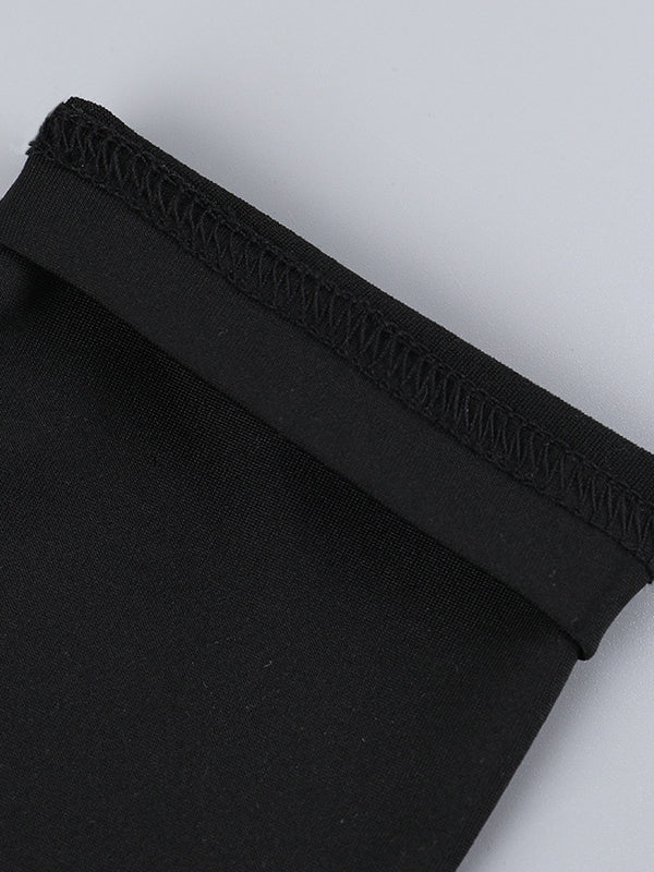 Long Sleeves Skinny Contrast Color Pleated Split-Joint Round-Neck Mini Dresses