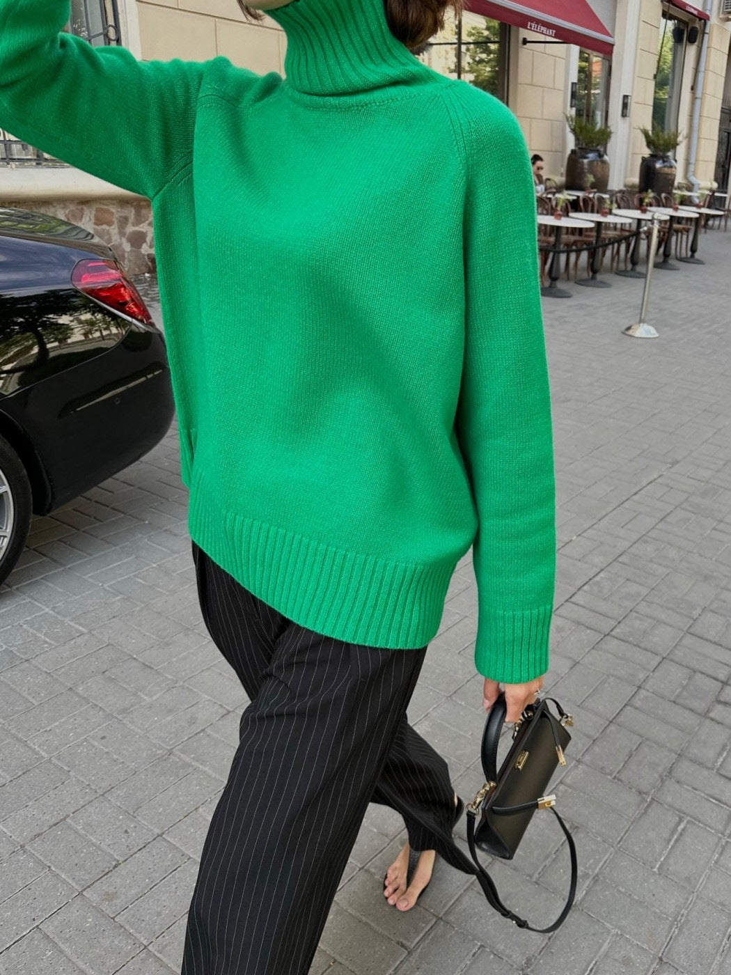 Turtleneck sweater autumn and winter elegant commuter solid color raglan sleeve women's knitted blouse