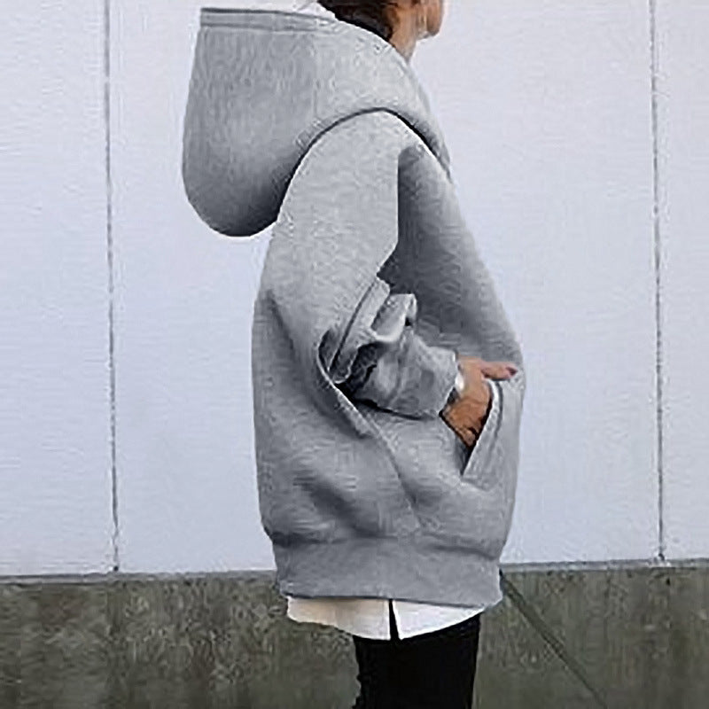 Simple Zipper Hooded Long Sleeve Sweatshirt