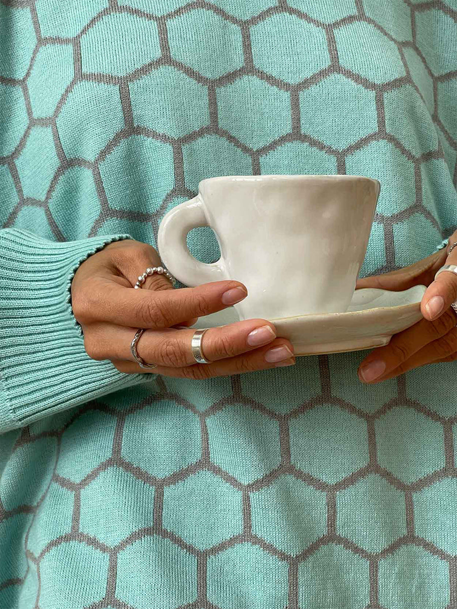 Round neck honey sweater autumn and winter loose plaid pullover round neck knitted women's top