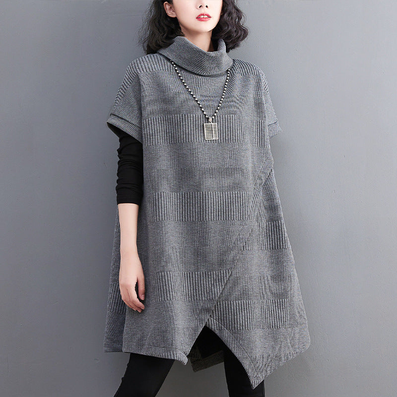 Loose Striped Turtleneck Knit Sweater Dress