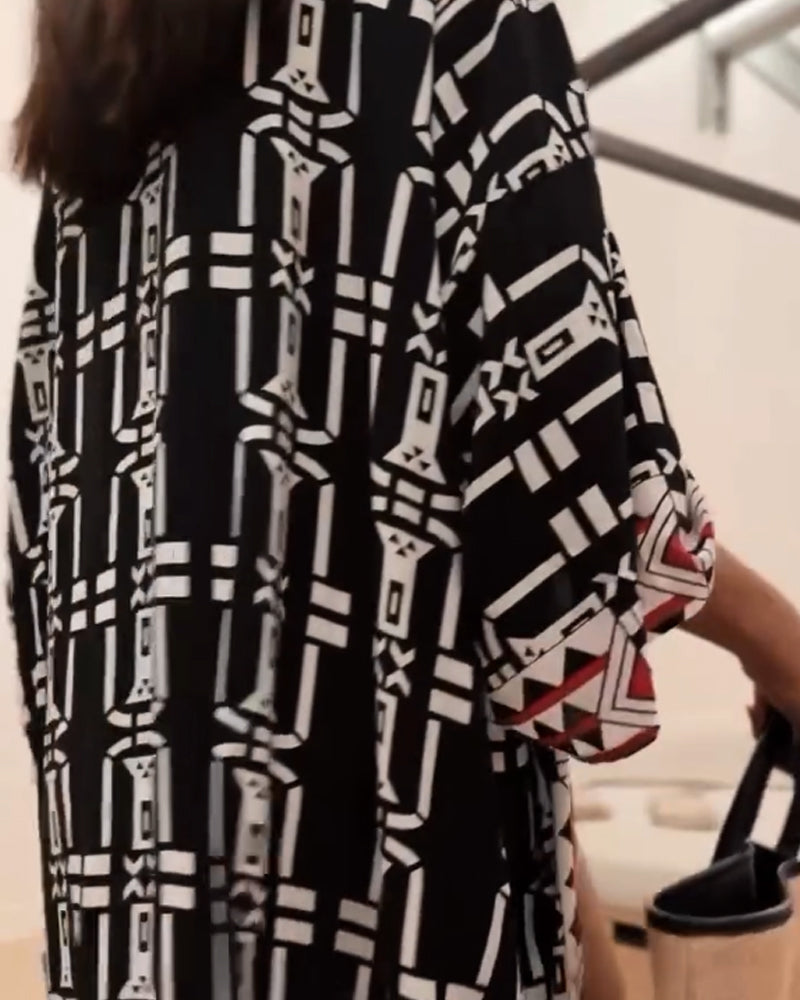 Casual Holiday Print Cardigan Dress