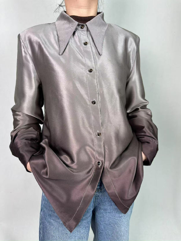 Long Sleeves Buttoned Gradient Lapel Blouses&Shirts Tops