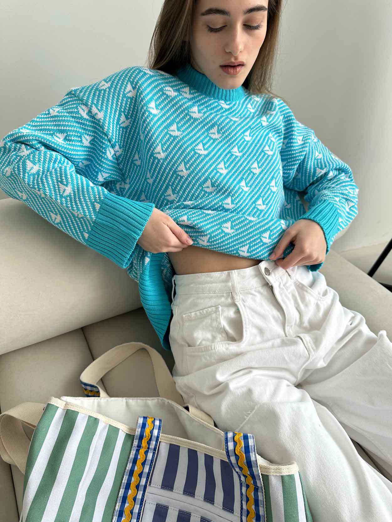 Round neck sailing sweater winter commuter loose knitted pullover women's top