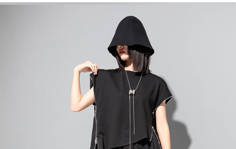 Dark Style Sleeveless Zipper T-shirt