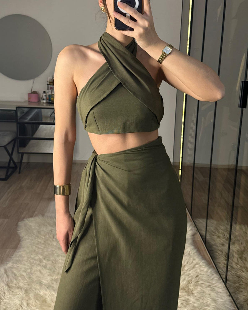 Fashion Lace-Up Top & Lace-Up Pants Two-Piece Set