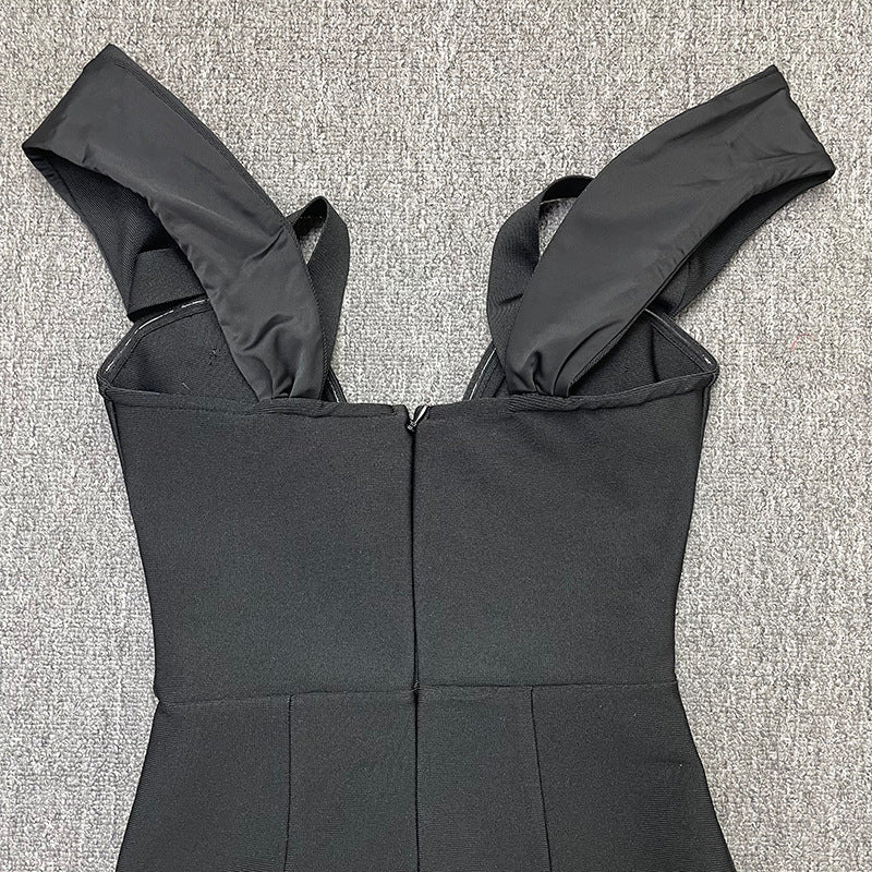 New bandage women's sexy low-cut three-dimensional flower elegant dress black gloves bandage one-piece dress