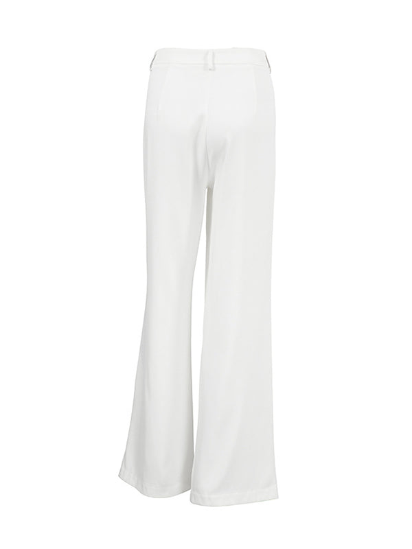 High Waisted Loose No Belt Pleated Pockets Solid Color Suit Pants Trousers