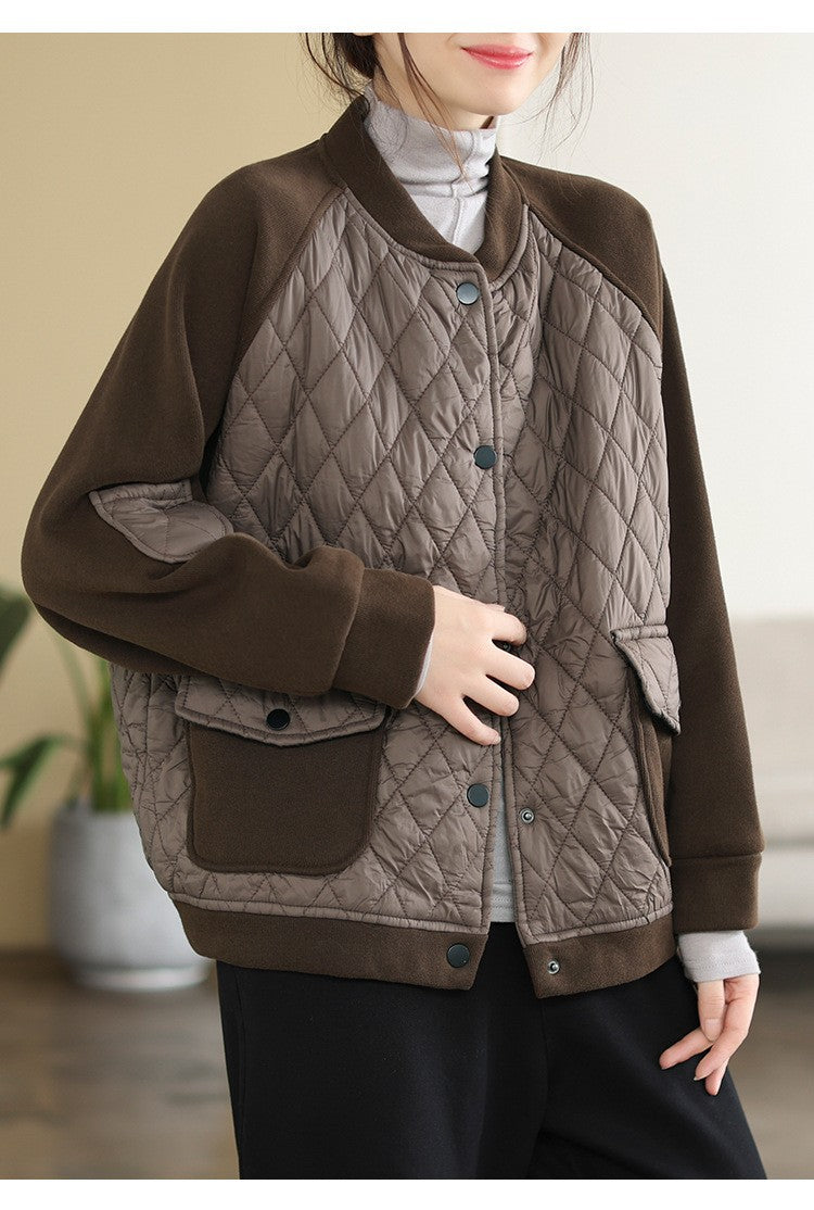 Literary Warm Splicing Round Neck Cotton Jacket