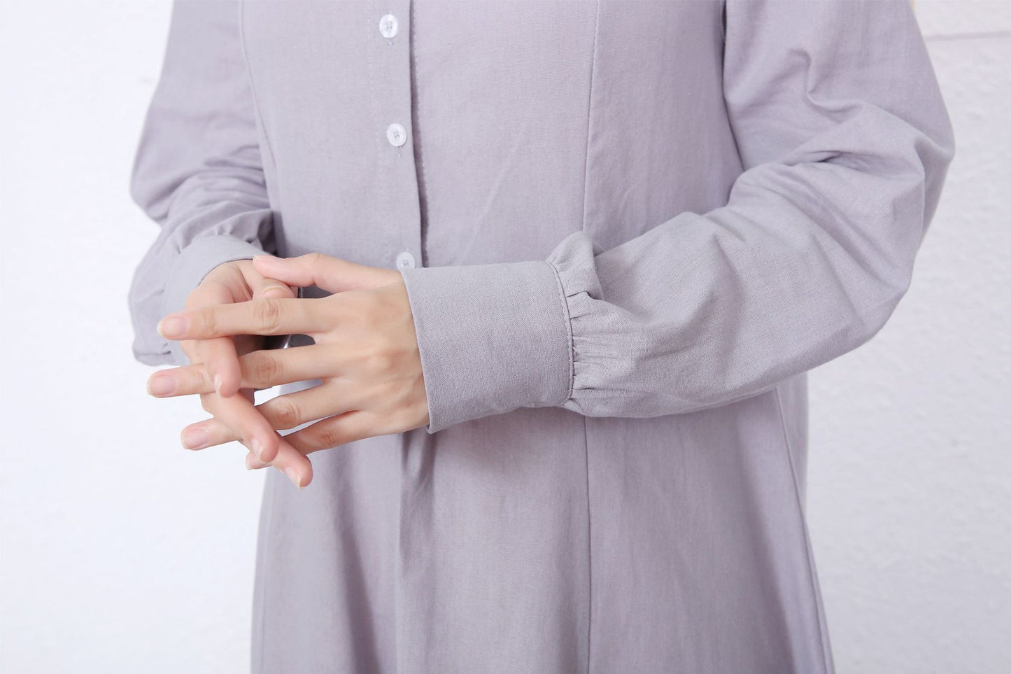 Simple Solid Color Stand Collar Maxi Dress