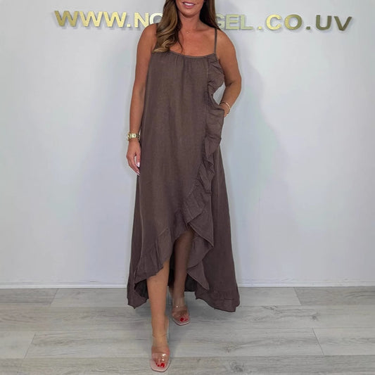 Solid Color  High Low -Desigh Ruffled Dress