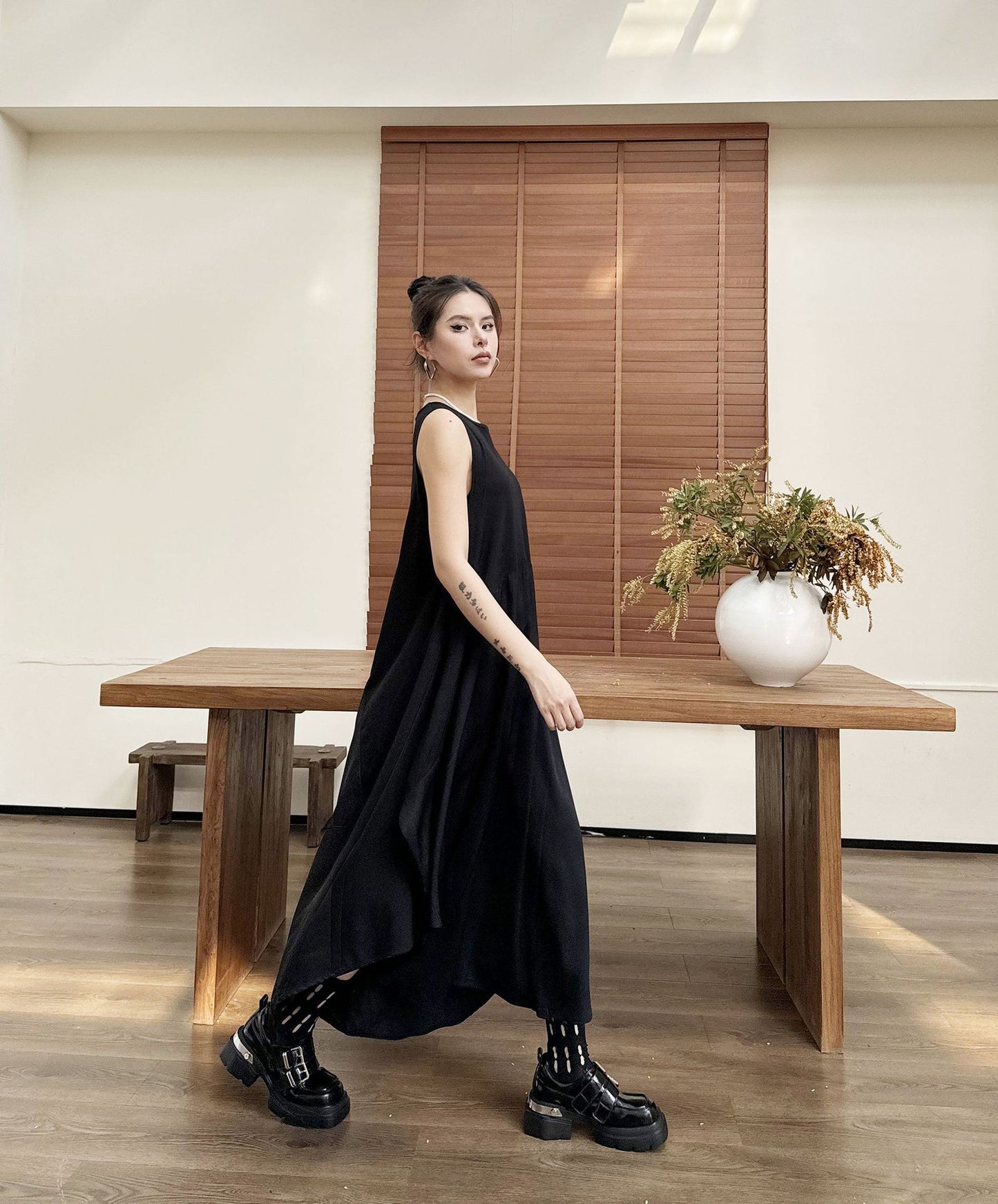 Dark Style Splicing Sleeveless Maxi Dress