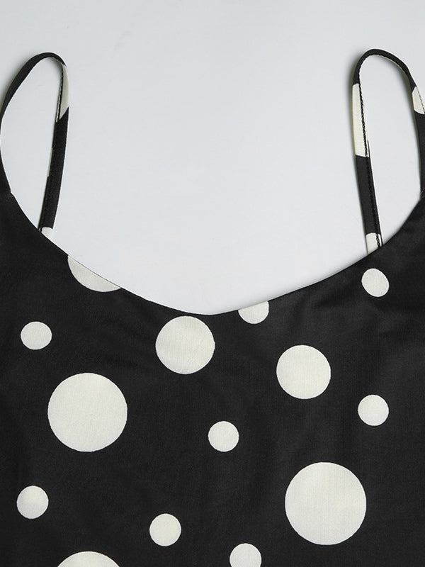 Sleeveless Contrast Color Pleated Polka-Dot Spaghetti-Neck Mini Dresses