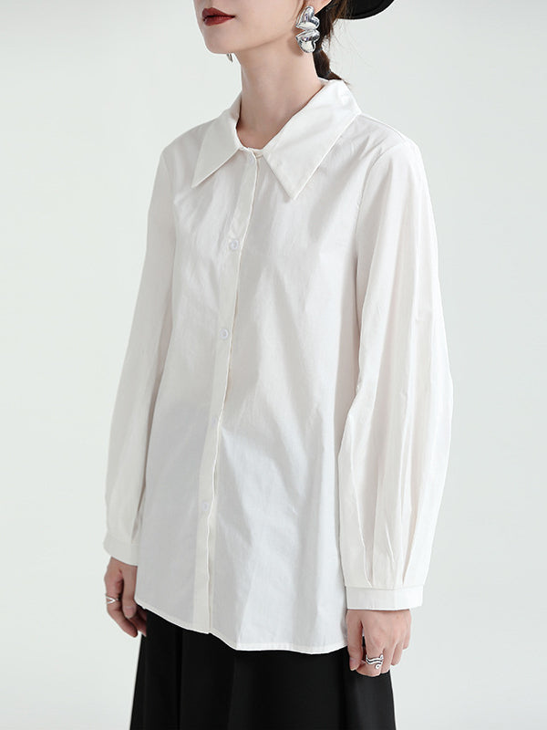 Simple Solid Color Lapel Long Sleeve Shirt