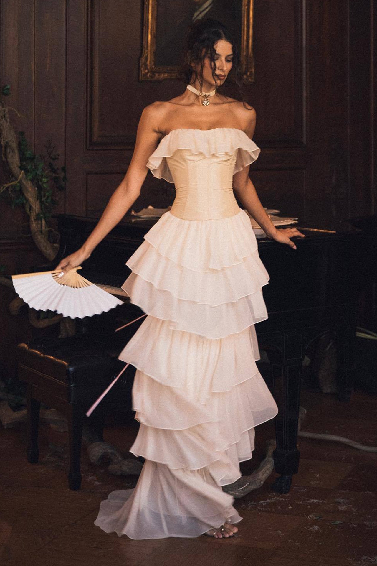 Rosalind Apricot Tiered Maxi Skirt Set