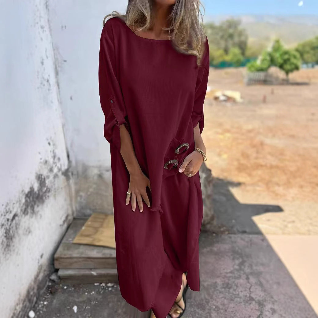 Casual Loose Solid Color Robe Pants Suit