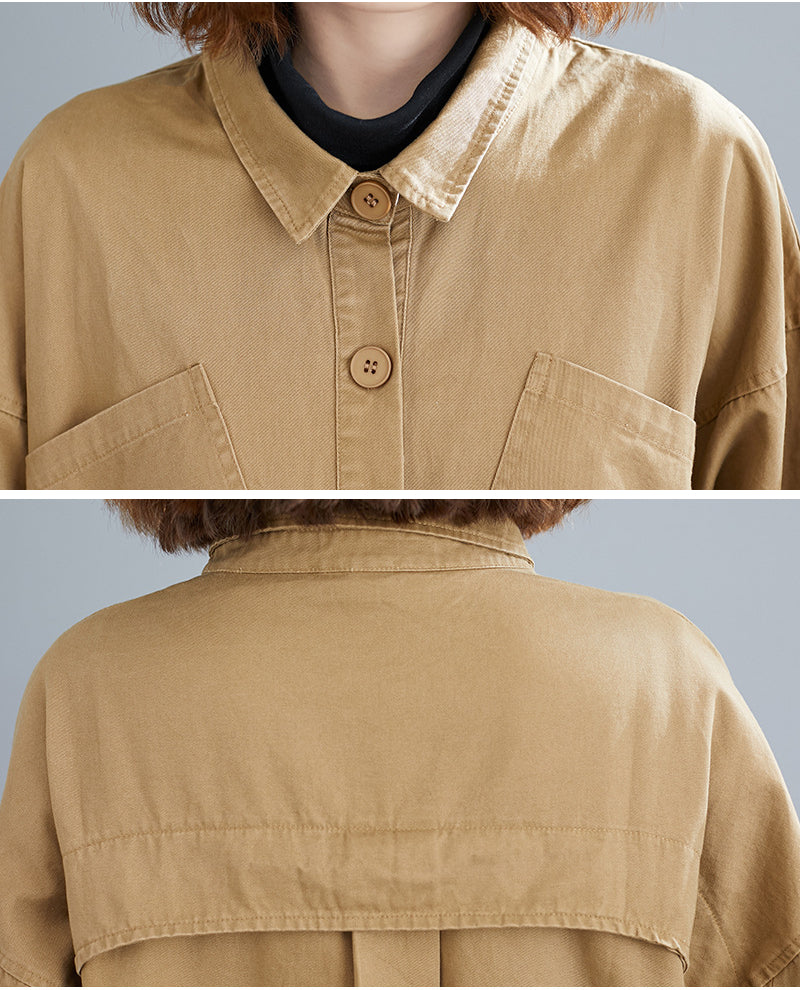 Literary Solid Color Lapel Long Sleeve Trench Coat