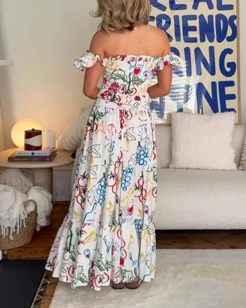 Cute Graffiti Top & Skirt Two-Piece Set