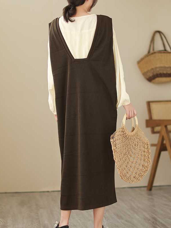 Casual Solid Color Blouse and Sleeveless Maxi Dress