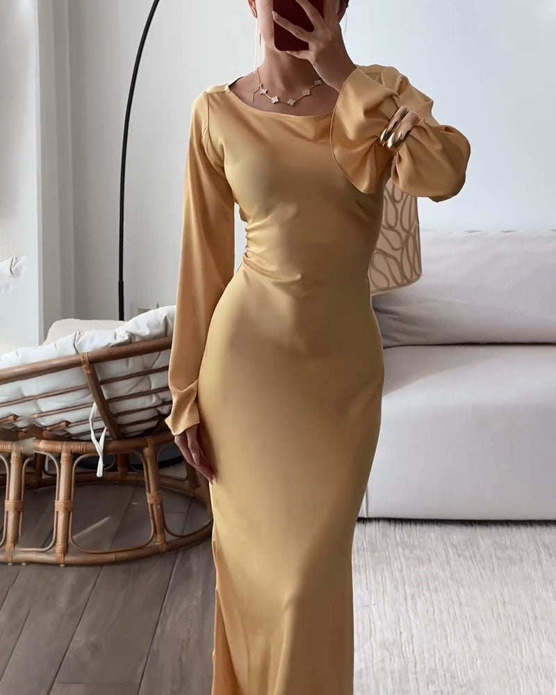 Golden elegant waisted evening dress