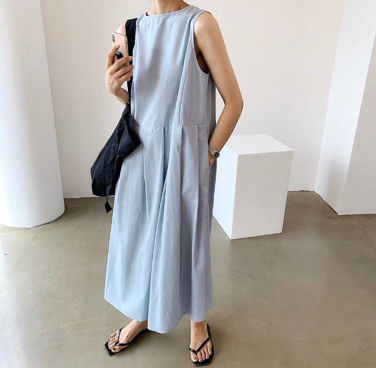 Summer Vintage V-Neck Sleeveless Midi Dress