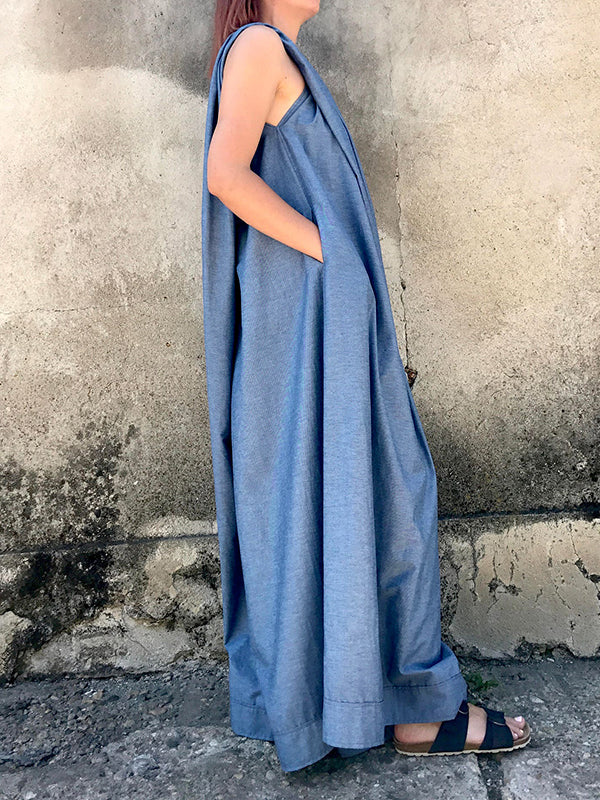 Loose Sleeveless Solid Color Split-Joint V-Neck Jumpsuits