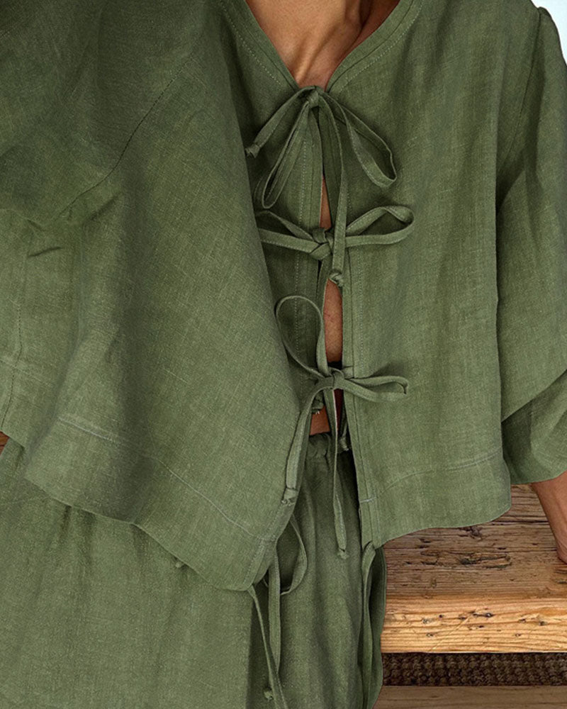 Retro puff sleeve two piece set