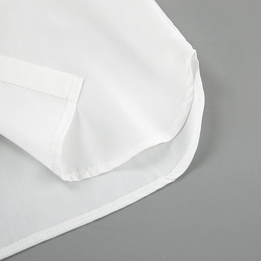 Minimalist Solid Color Lantern Sleeve Lapel Shirt
