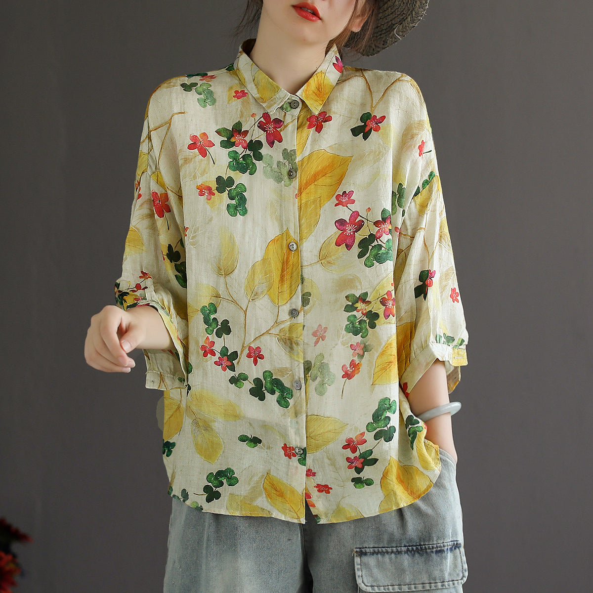 Colorful Cotton Linen Long Sleeve Shirt