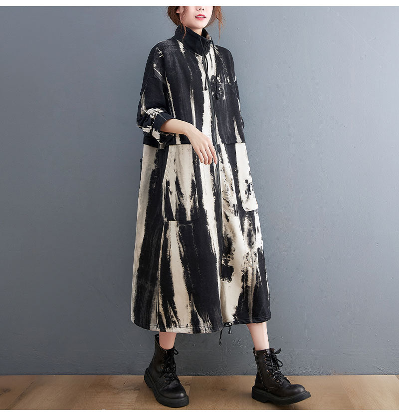 Casual Printed Long Sleeve Stand Collar Coat