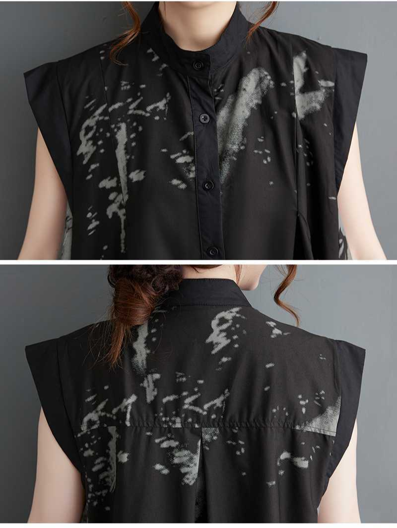 Colorblocked Ink Print Sleeveless A-Line Dress