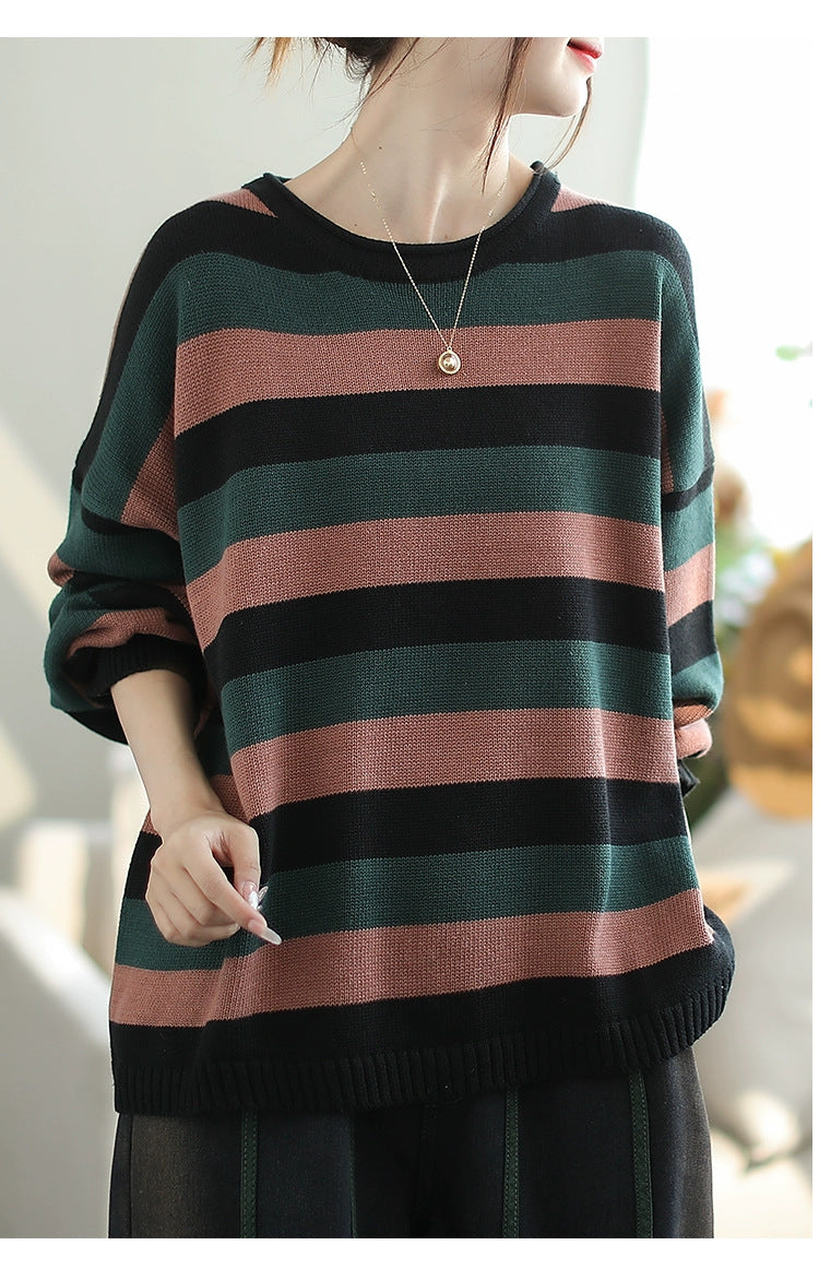 Casual Striped Round Neck Sweater
