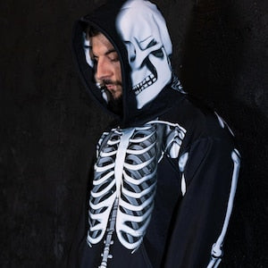 Skeleton Hoodie, Halloween hoodie with bones, goth hoodie with skull, streetwear oversized hoodie for men, Halloween couple costume