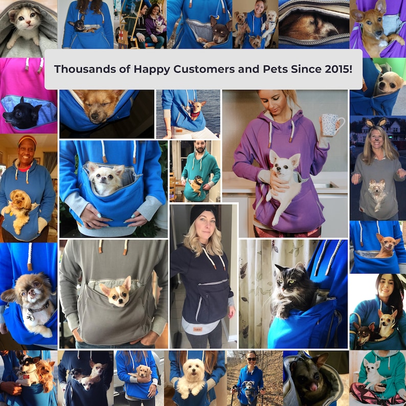 Roodie Pet Pouch Hoodie - Cat / Dog / Small Pet Holder Cuddle Sweatshirt - Large Kangaroo Carrier Pocket - Womens Fit