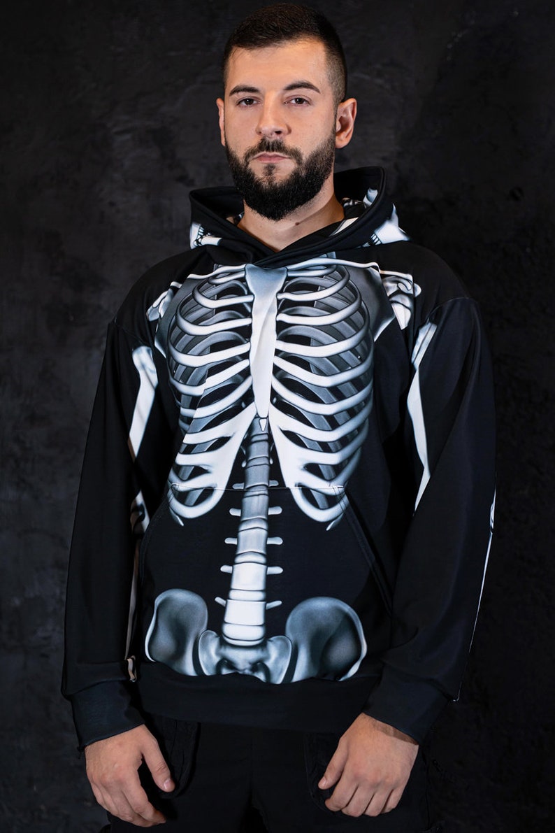 Skeleton Hoodie, Halloween hoodie with bones, goth hoodie with skull, streetwear oversized hoodie for men, Halloween couple costume