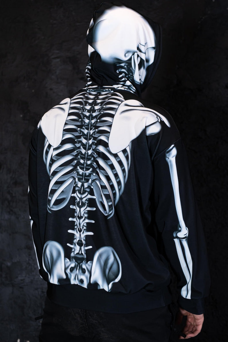 Skeleton Hoodie, Halloween hoodie with bones, goth hoodie with skull, streetwear oversized hoodie for men, Halloween couple costume