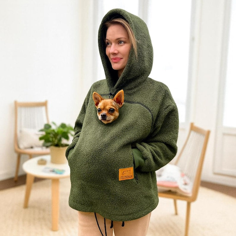 Handmade Bouclé Pet Carrier Hoodie with Pocket – Cozy Clothing for Dogs & Chihuahua, Alternative to Dog Bed, Bag, Sling and Accessories