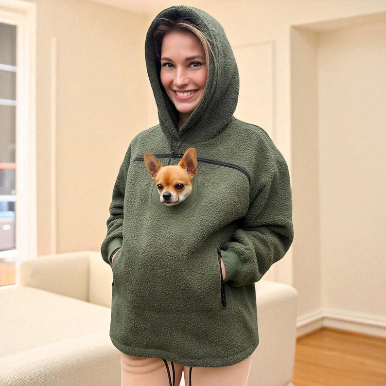 Handmade Bouclé Pet Carrier Hoodie with Pocket – Cozy Clothing for Dogs & Chihuahua, Alternative to Dog Bed, Bag, Sling and Accessories