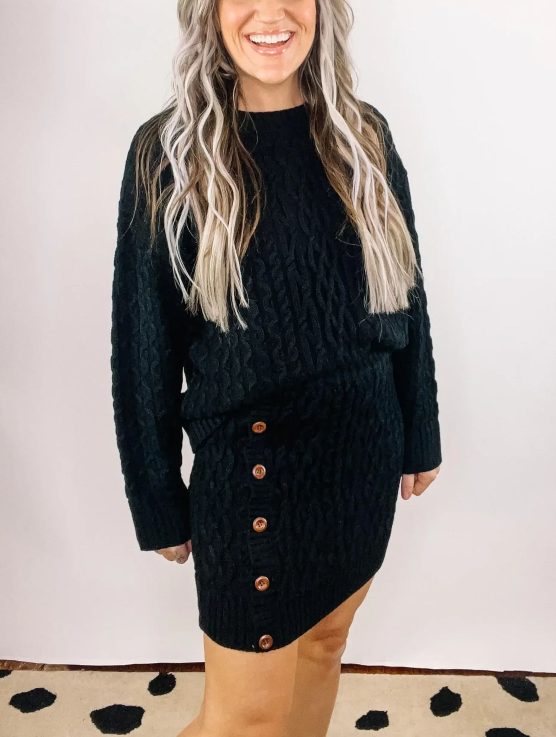 Knit Sweater and Side Button Mini Skirt Set