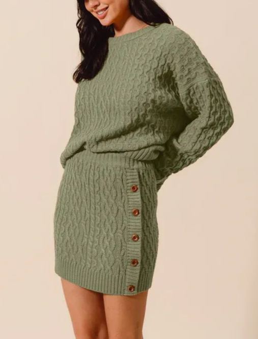 Knit Sweater and Side Button Mini Skirt Set