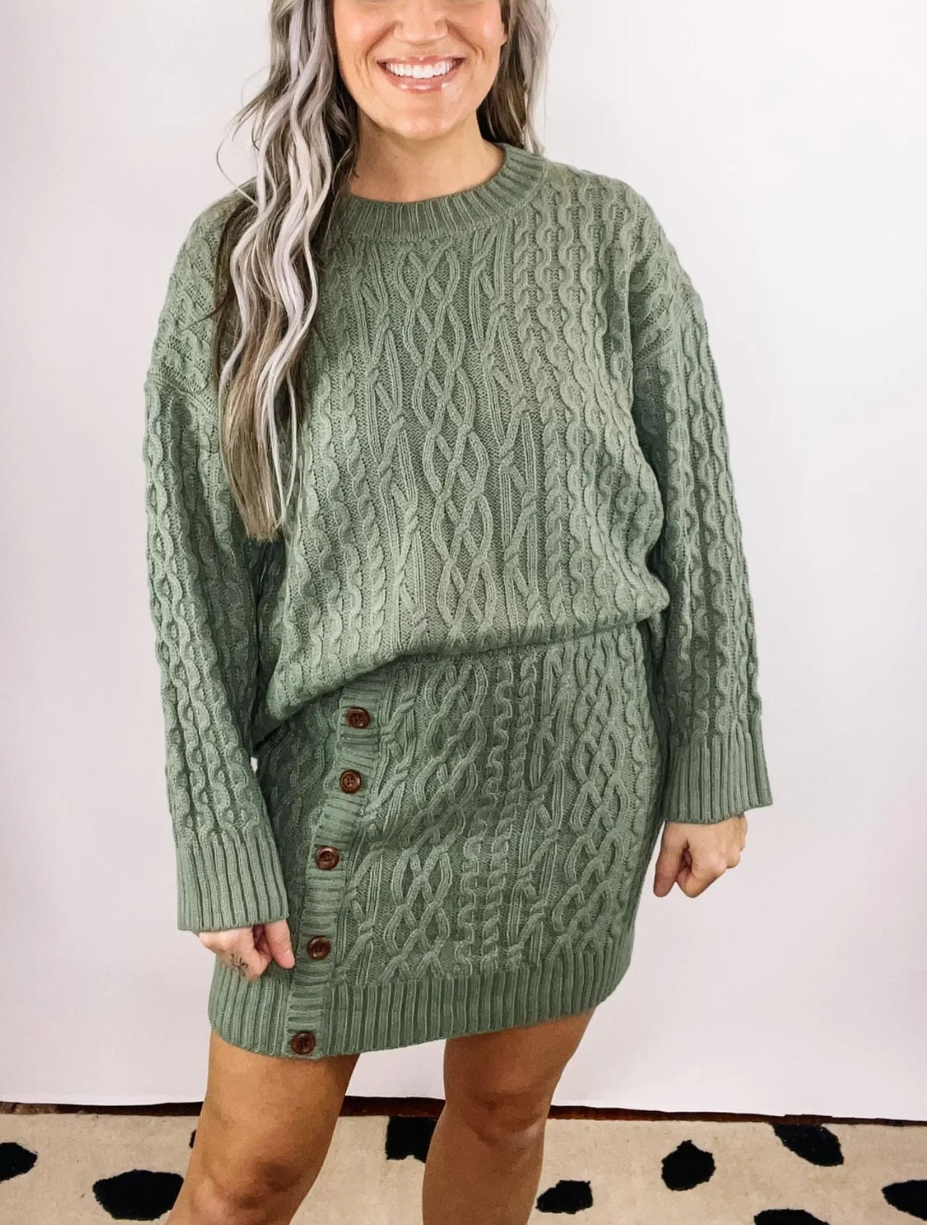 Knit Sweater and Side Button Mini Skirt Set