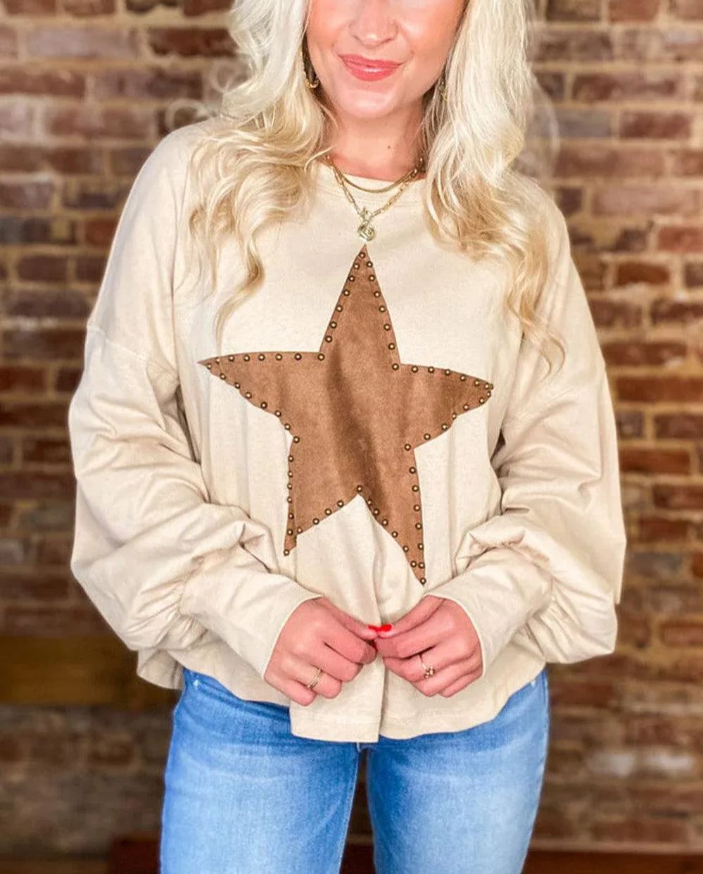✨Women's Studded Star Graphic Vintage Long Sleeve Tops  