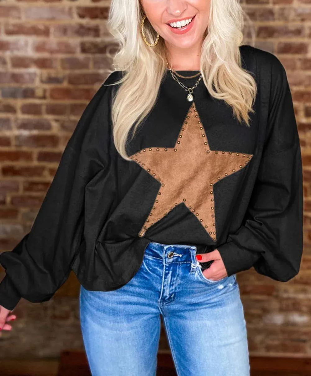 ✨Women's Studded Star Graphic Vintage Long Sleeve Tops  