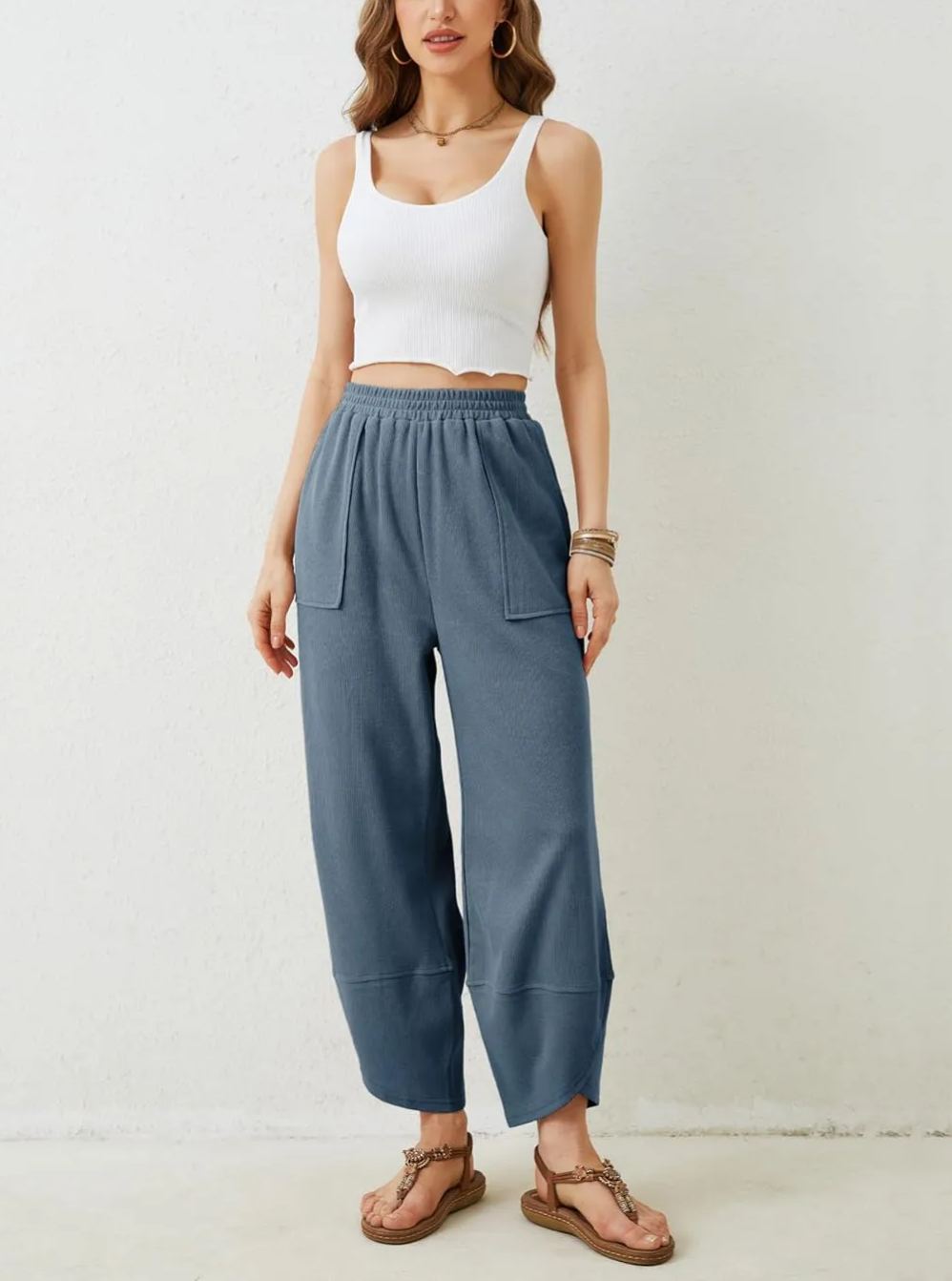Women's Baggy Wide Leg Casual Elastic Harem Pants 