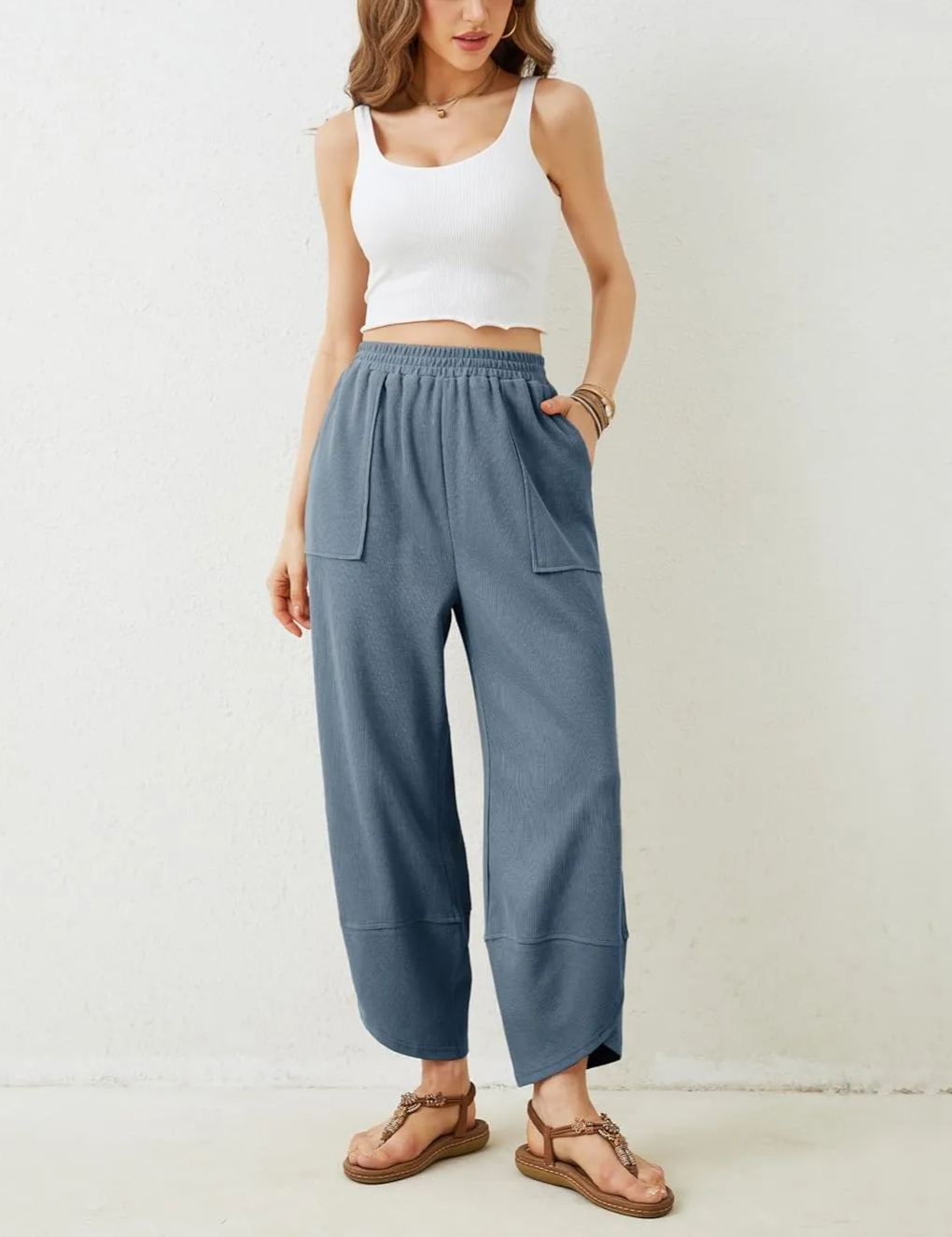 Women's Baggy Wide Leg Casual Elastic Harem Pants 