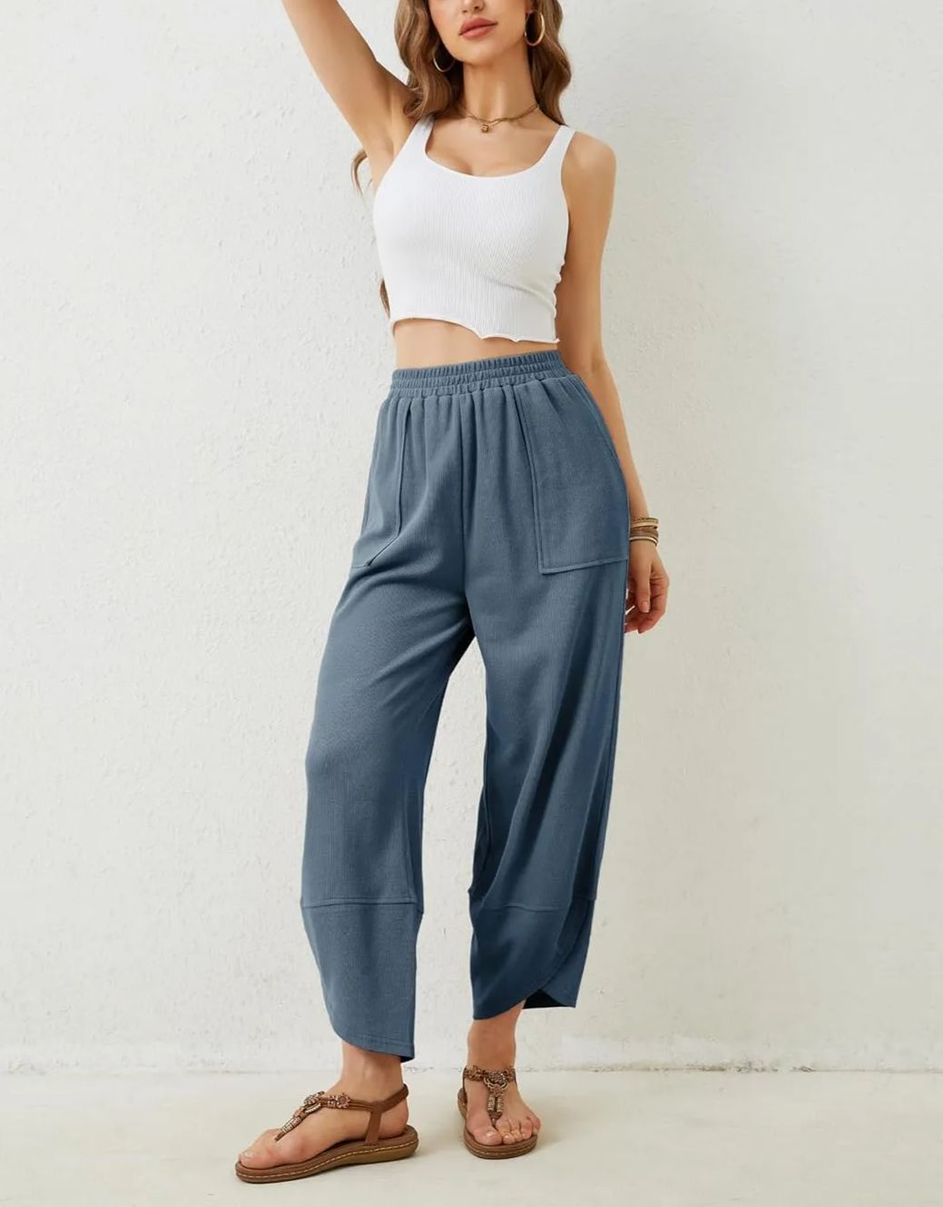 Women's Baggy Wide Leg Casual Elastic Harem Pants 