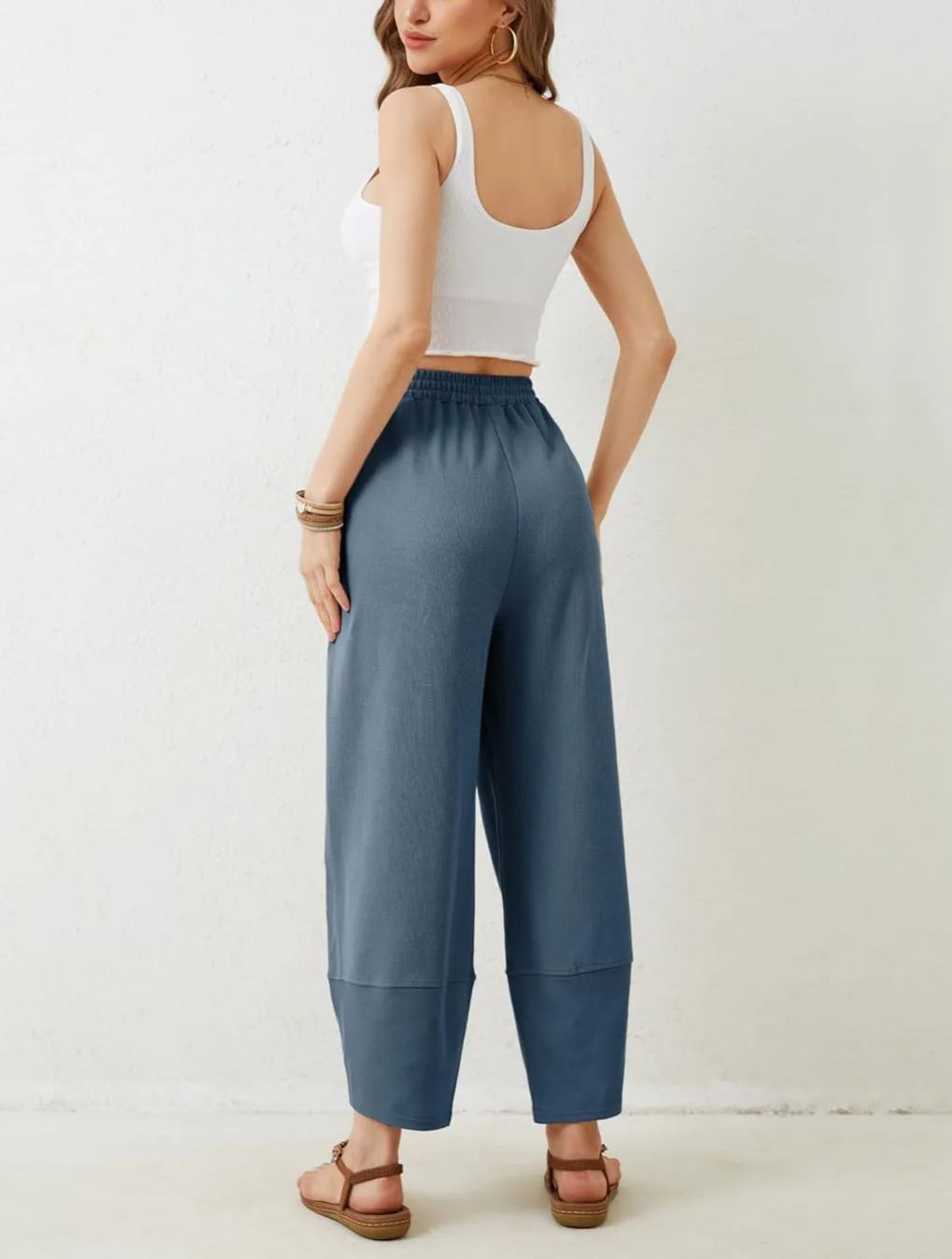 Women's Baggy Wide Leg Casual Elastic Harem Pants 